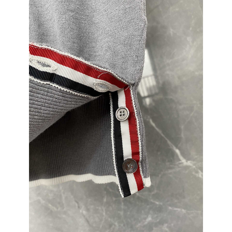 Thom Browne  Cotton 4-Bar Short Sleeve Polo Gray