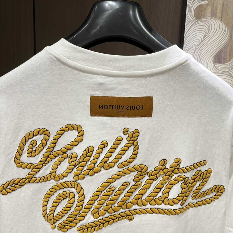 l**is V*t*n logo embroidered cotton t-shirt white