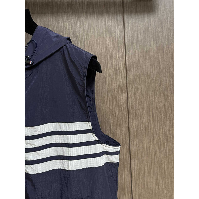 Thom Browne 4-Bar Striped Zipped Ripstop Hooded Gilet Blue