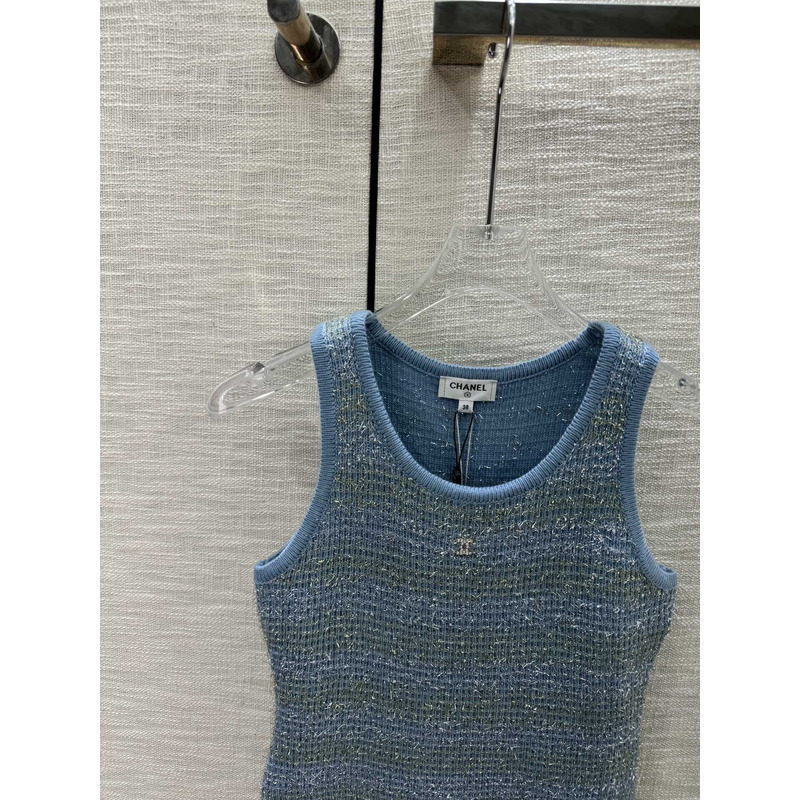 Ch*el logo knitted tank top blue