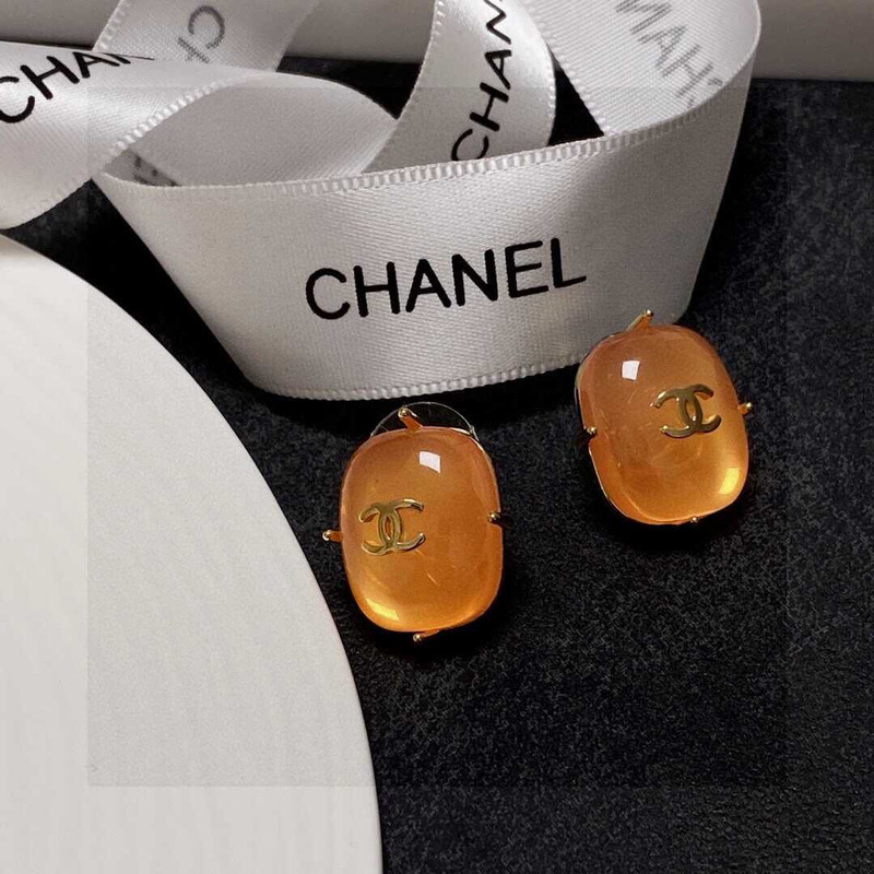 Ch*el cc logo earrings orange tone