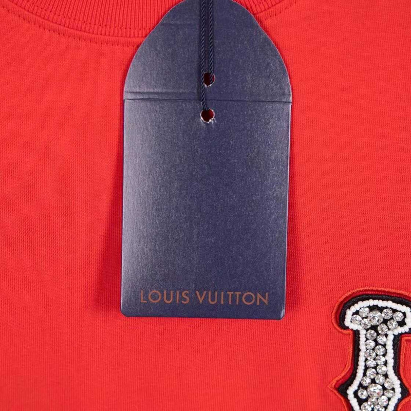l**is V*t*n cotton pique t-shirt with embroidered lv patch red
