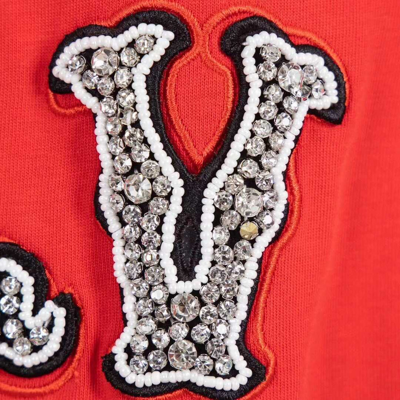 l**is V*t*n cotton pique t-shirt with embroidered lv patch red