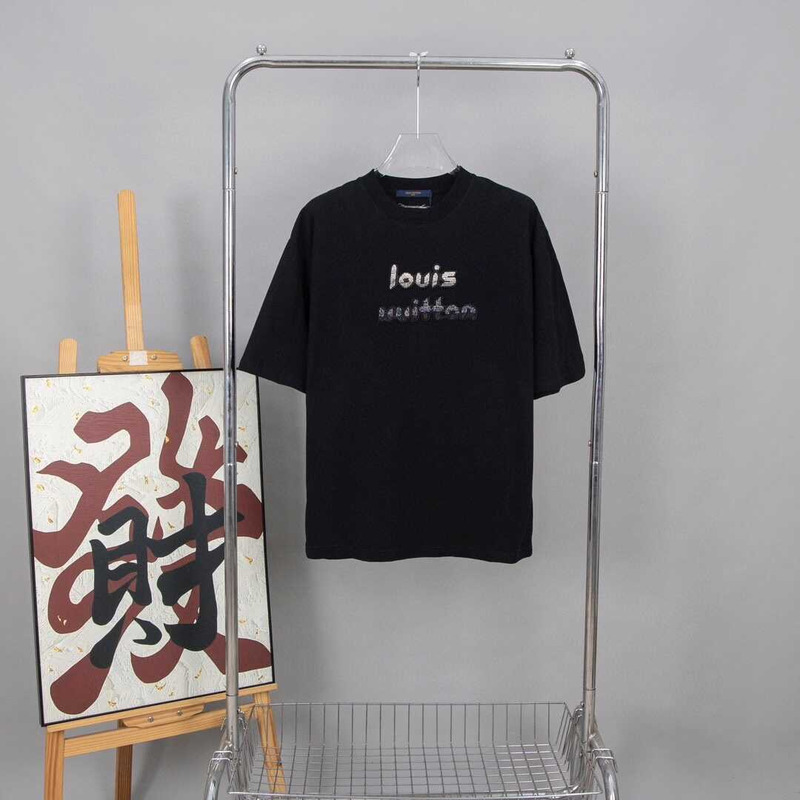 l**is V*t*n bead-embroidered cotton t-shirt black