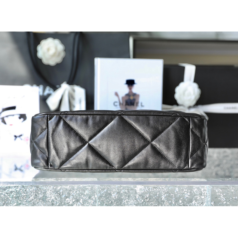 Ch*el lambskin quilted Ch*el 19 shopping bag black