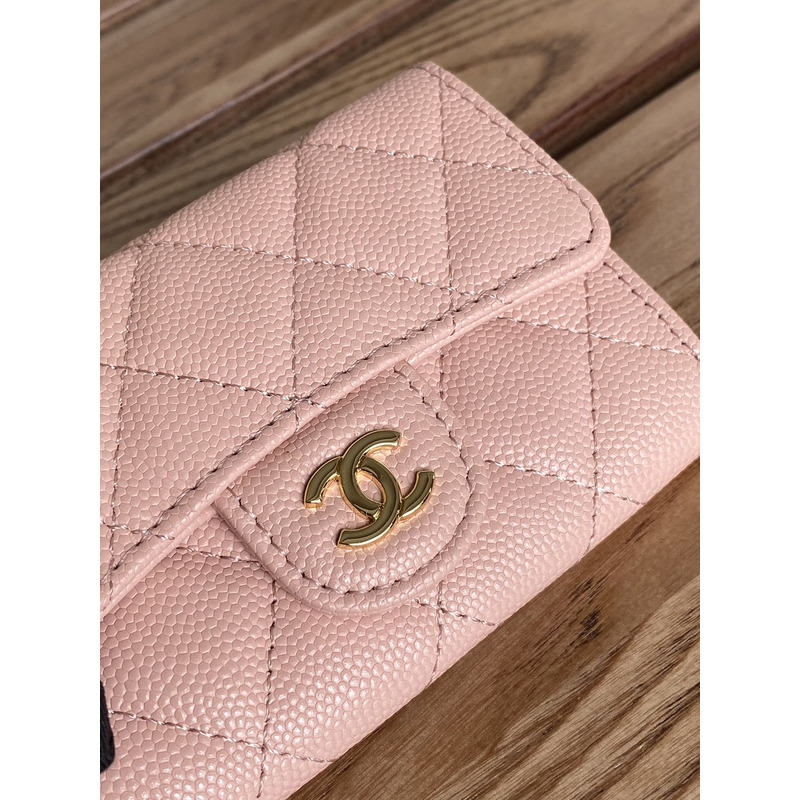 Ch*el card holder leather light pink