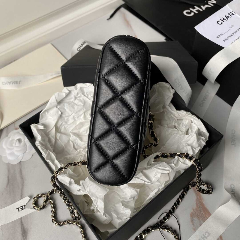 Ch*el classic chain lambskin evening bag black