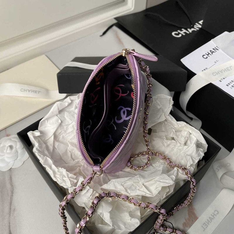 Ch*el classic chain lambskin evening bag purple
