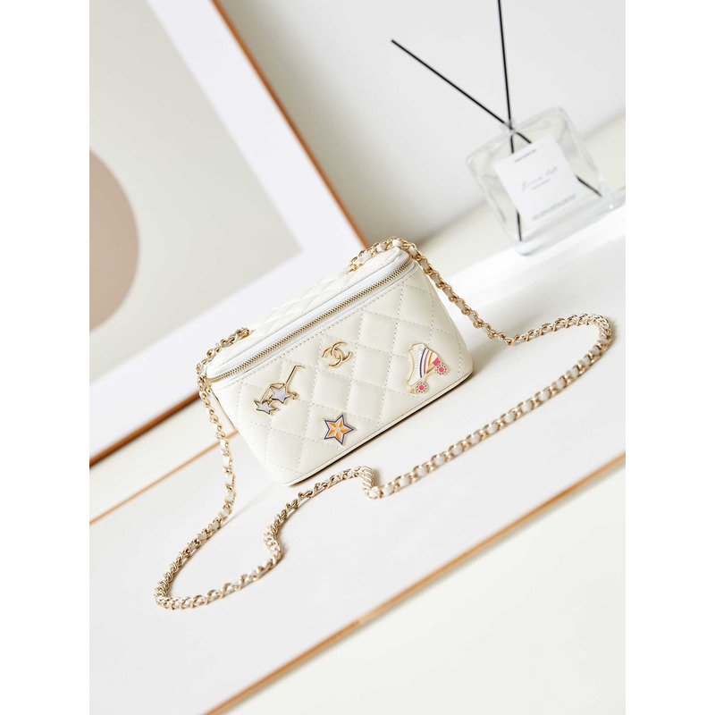 Ch*el vanity box bag with chain white