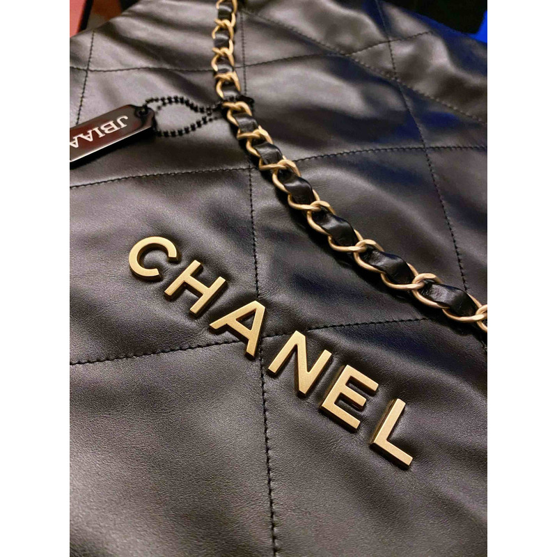 Ch*el shiny calfskin & gold-tone metal Ch*el 22 black