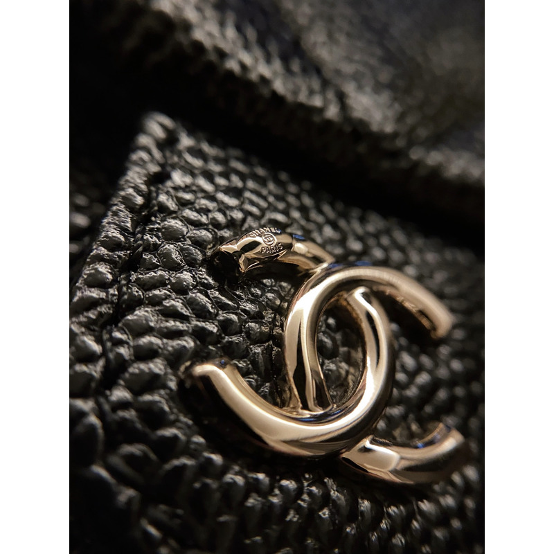 Ch*el caviar quilted & gold-tone metal backpack black