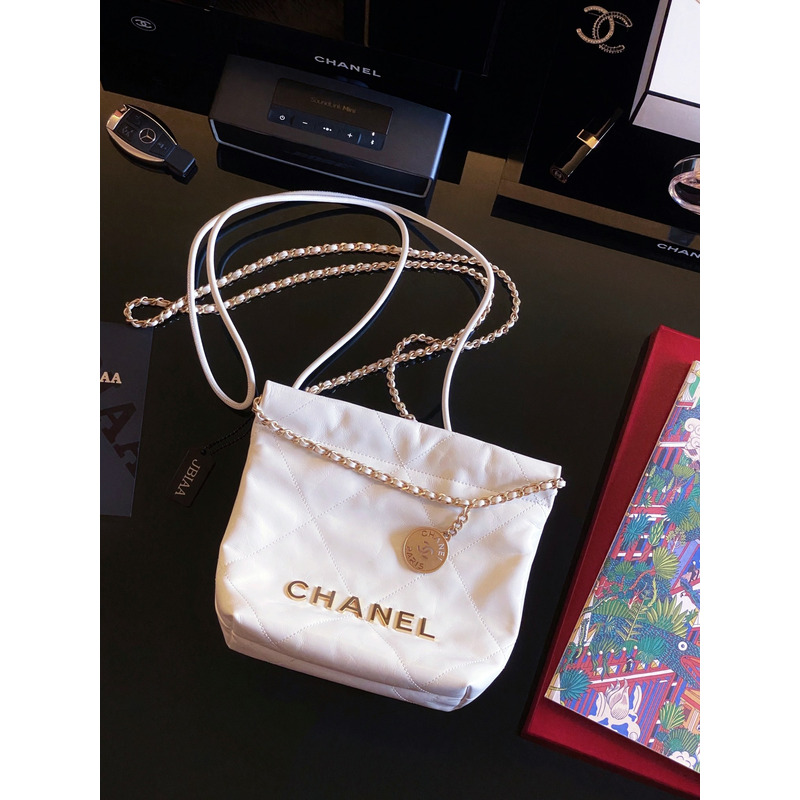 Ch*el shiny calfskin & gold-tone metal Ch*el 22 white