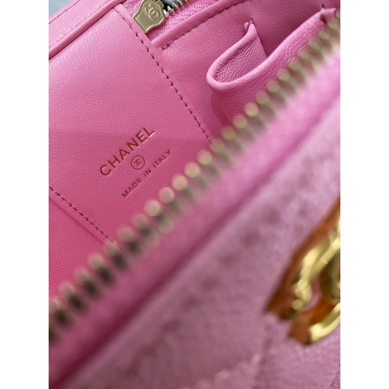 Ch*el quilted caviar mini vanity case gold hardware pink