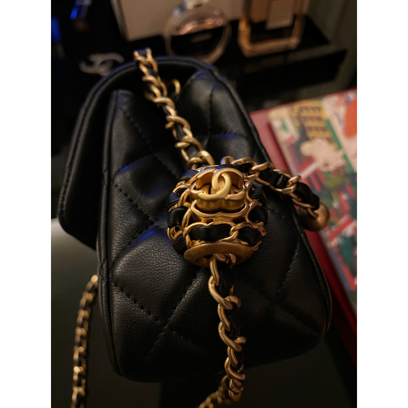 Ch*el classic handbag lambskin & gold-tone hardware black