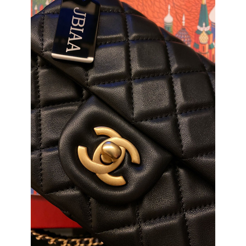 Ch*el classic handbag lambskin & gold-tone hardware black