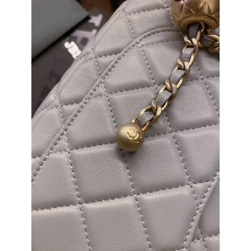 Ch*el quilted mini rectangular flap bag gray
