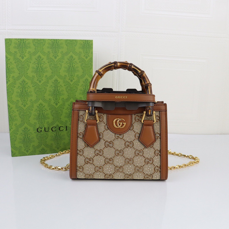 G*u*i mini tote bag camel and ebony gg canvas with crystals bag
