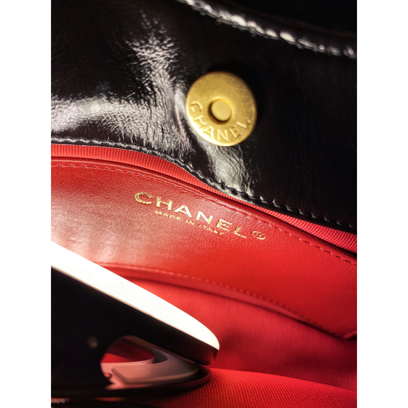 Ch*el shiny crumpled calfskin & gold-tone metal black