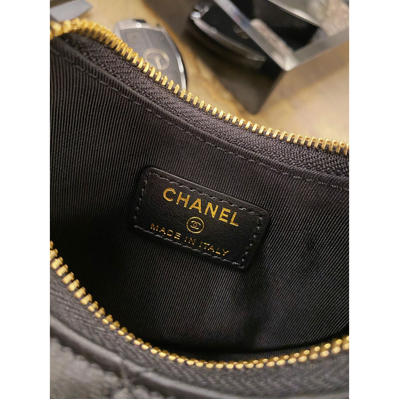 Ch*el small hobo chain shoulder bag calfskin black