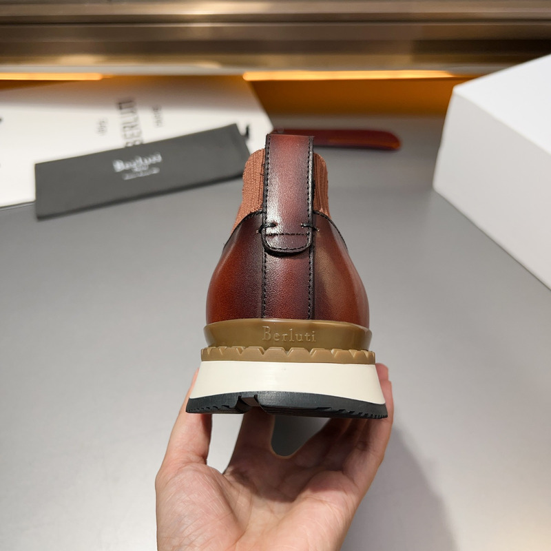 Berluti Fast Track Scritto Leather And Knit Slip-On Sneaker
