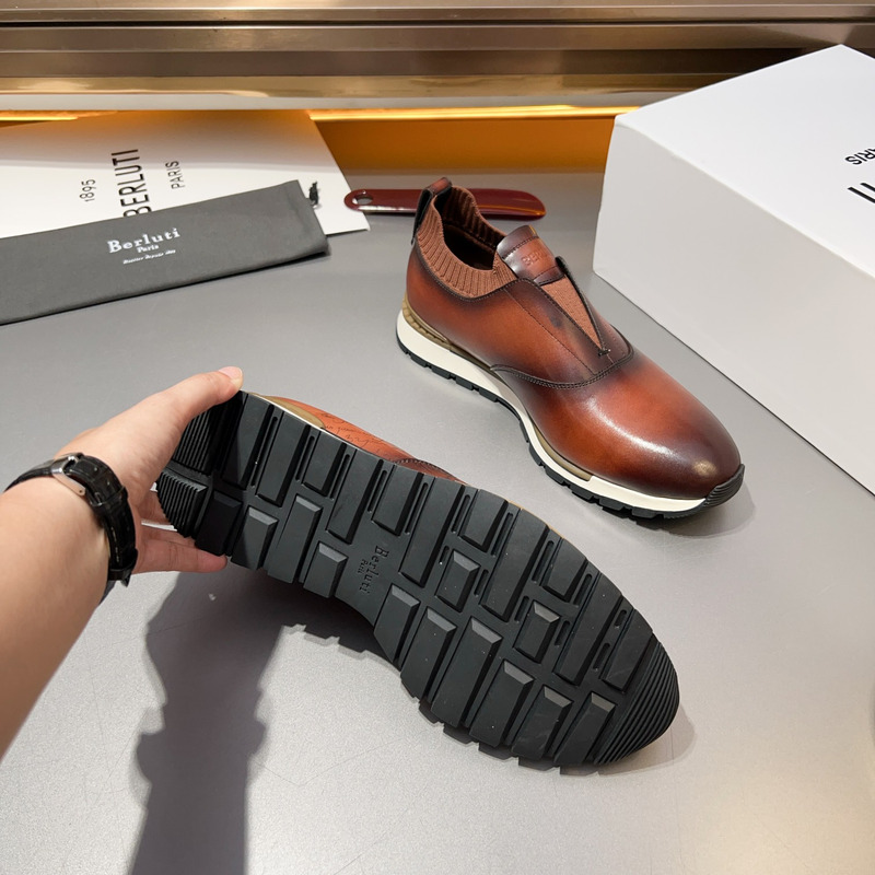 Berluti Fast Track Scritto Leather And Knit Slip-On Sneaker