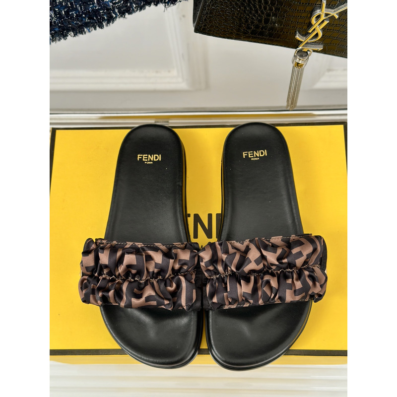 F**di feel satin slides brown