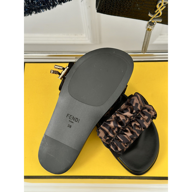F**di feel satin slides brown