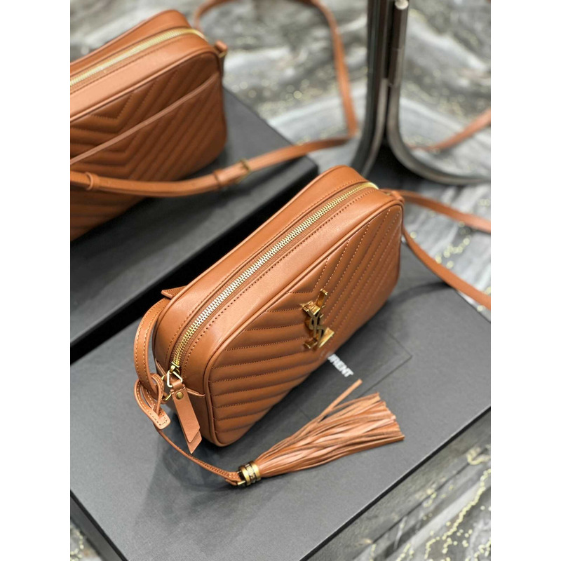 Saint Laurent Calfskin Matelasse Monogram Lou Camera Bag Cinnamon