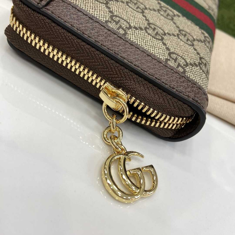G*u*i ophidia gg canvas & leather zip around wallet brown