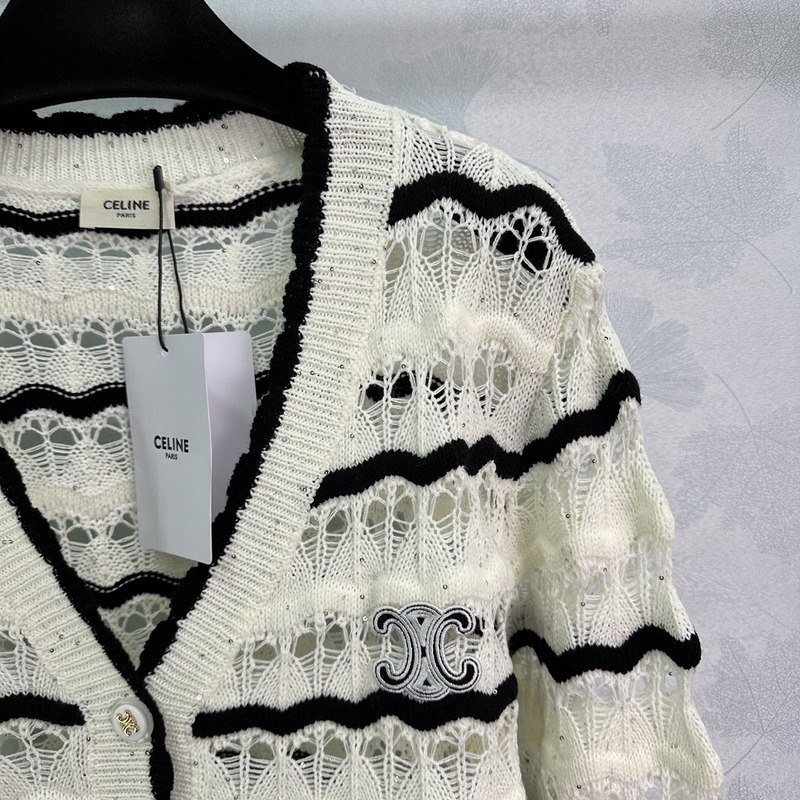 Ce**e knitted hollow long sleeve white&black