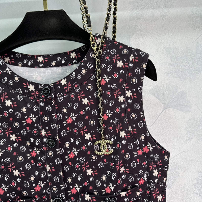 Ch*el top printed cotton black&multicolor