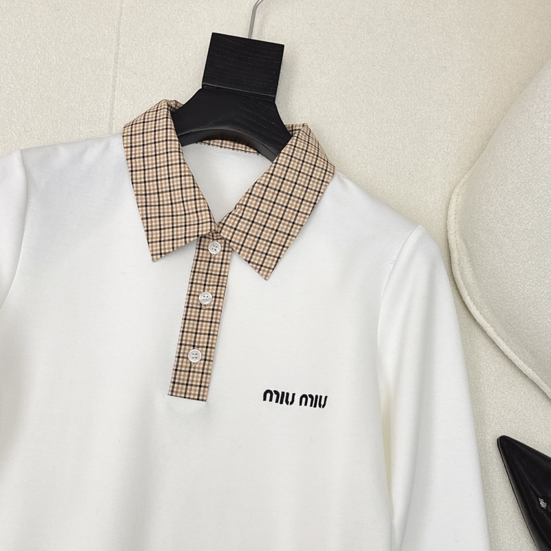 Miu Miu Logo Long-Sleeved Polo Shirt And Pleated Skirt Suit White&Brown