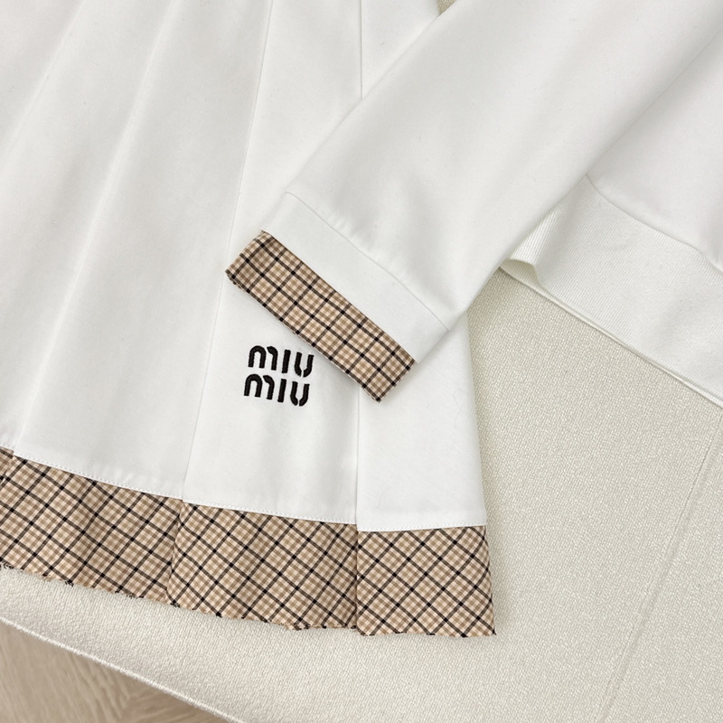 Miu Miu Logo Long-Sleeved Polo Shirt And Pleated Skirt Suit White&Brown
