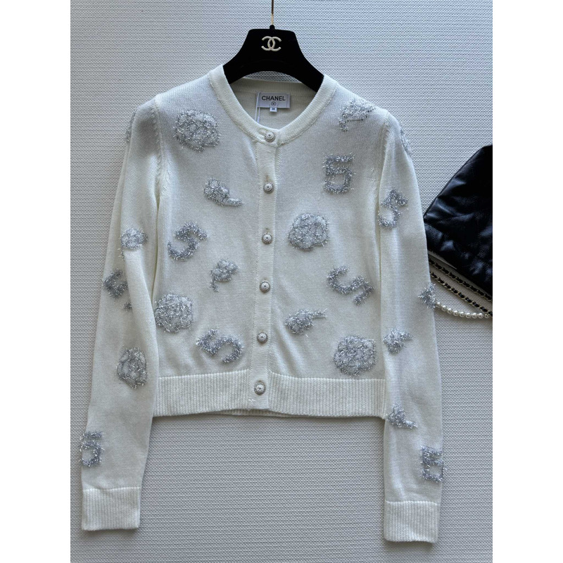 Ch*el camellia cardigan in white