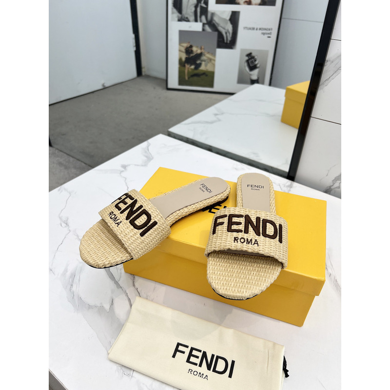 F**di signature logo cotton fiber slide beige