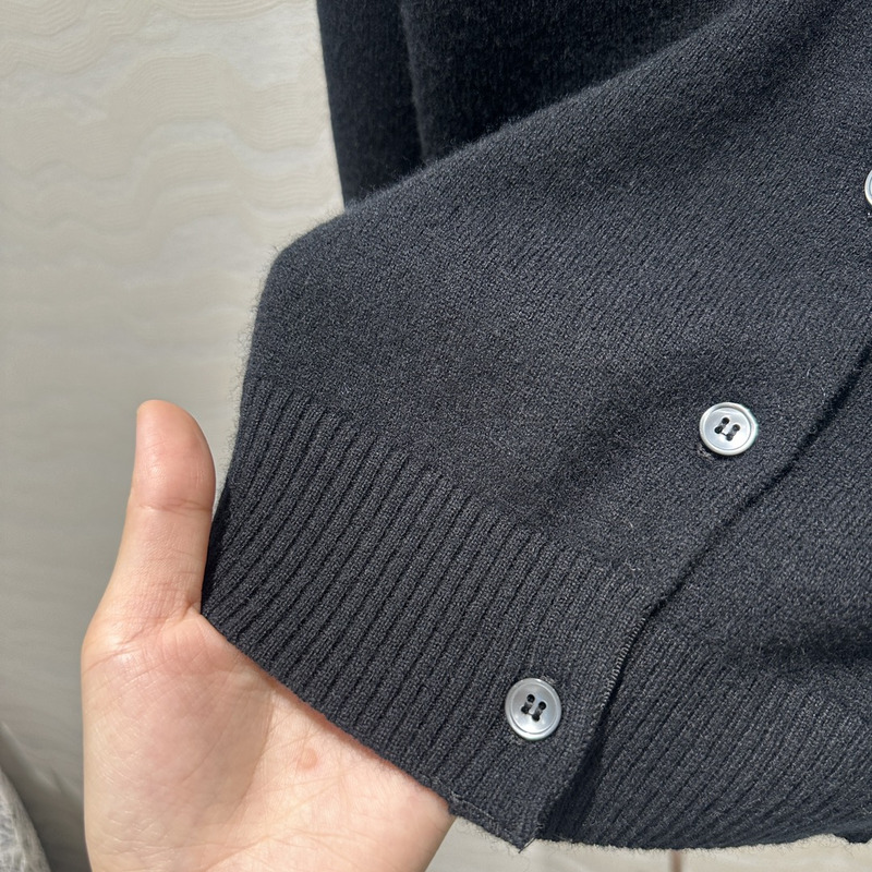 Miu Miu Logo Embroidered Long Sleeve Cashmere Cardigan Black