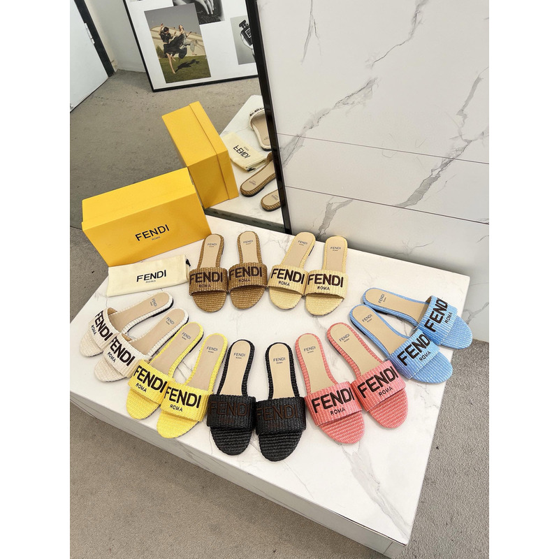 F**di signature cotton fibre slides beige