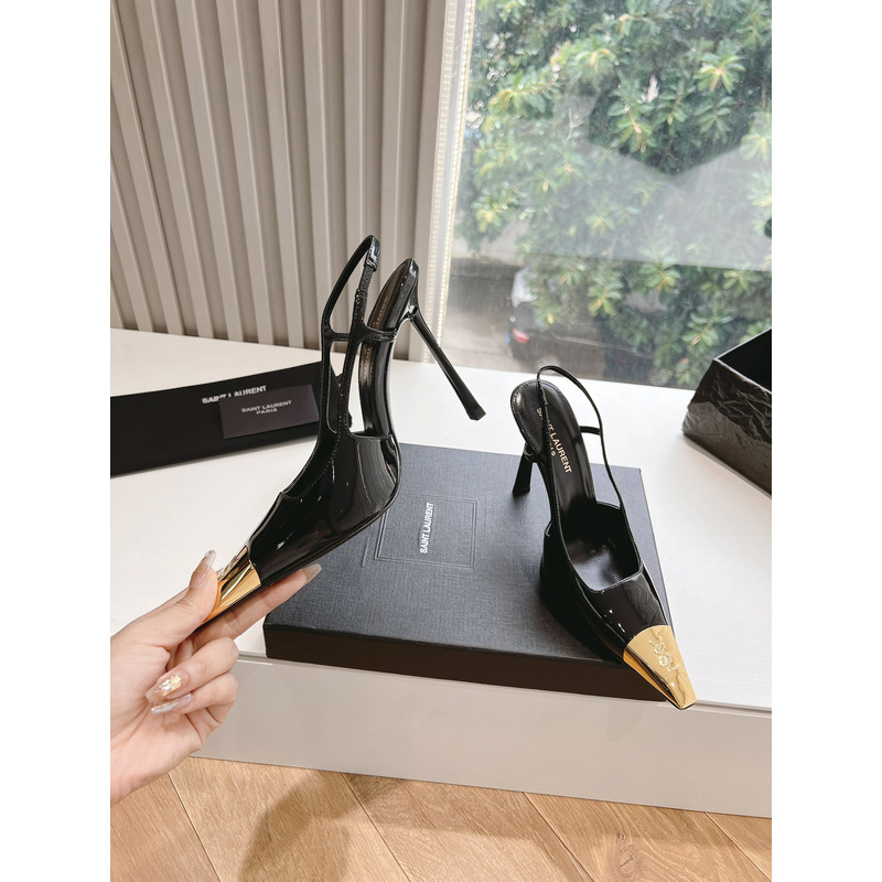 Saint Laurent Jeanne Slingback Pumps In Smooth Leather Black