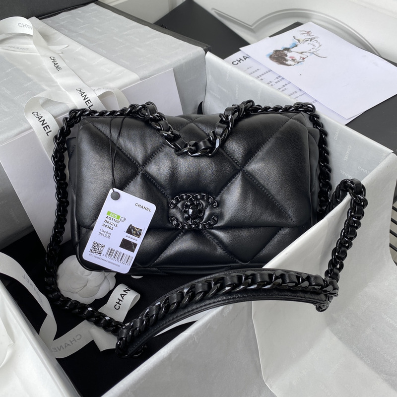 Ch*el medium lambskin 19 flap satchel black