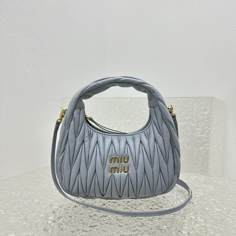 Miu Miu Wander Matelassé Nappa Leather Half Moon Bag Blue