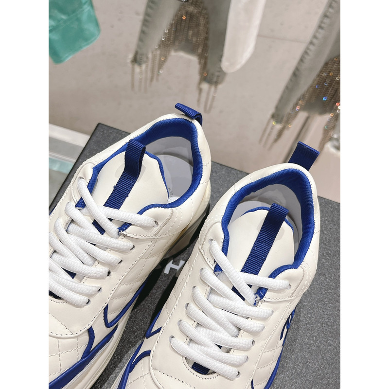 Ch*el leather sneakers white and blue