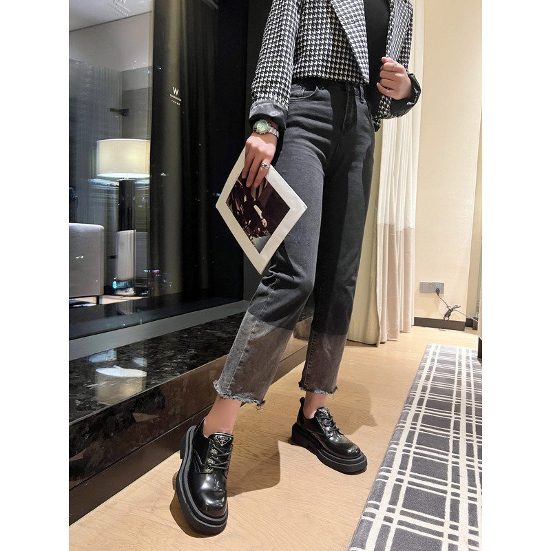 Pra*a triangle-logo brushed leather derby shoes black