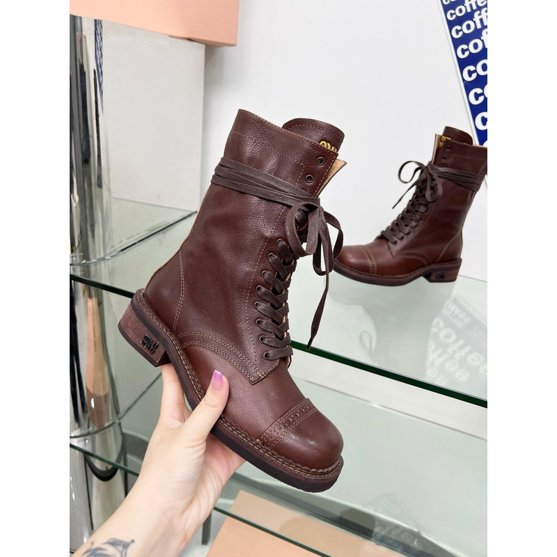 Miu Miu Leather Boots In Brown