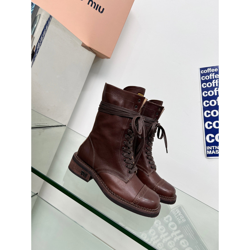 Miu Miu Leather Boots In Brown