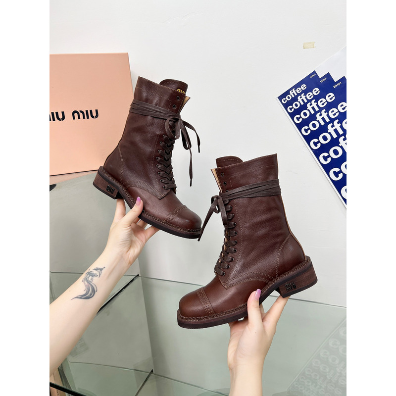 Miu Miu Leather Boots In Brown