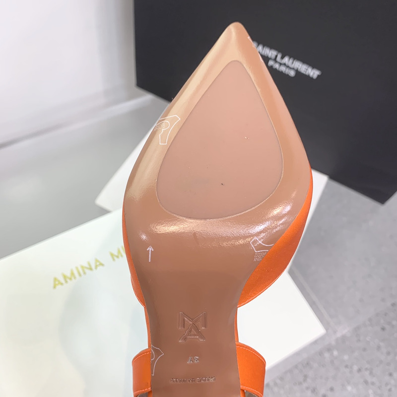 Amina Muaddi Begum Crystal Satin Slingback Pumps Orange