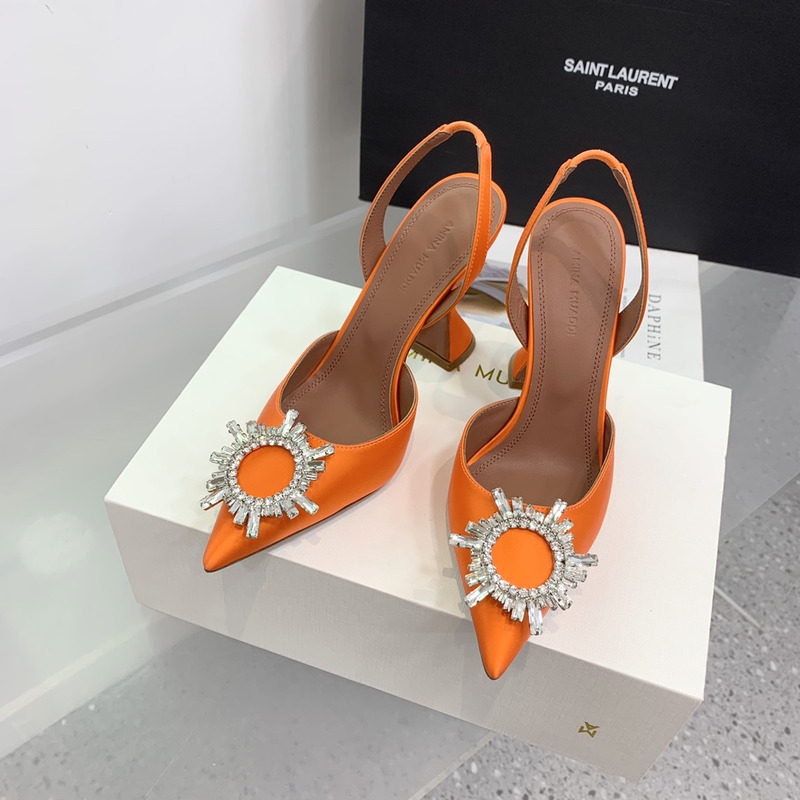 Amina Muaddi Begum Crystal Satin Slingback Pumps Orange