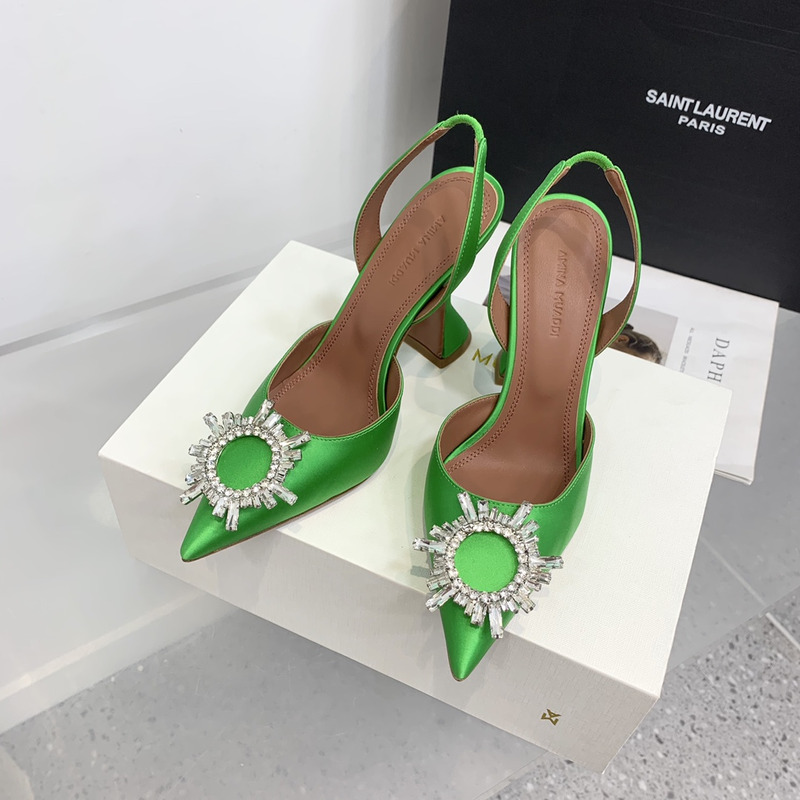 Amina Muaddi Begum Crystal Satin Slingback Pumps Bright Green