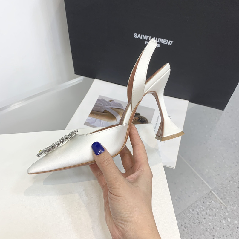 Amina Muaddi  Begum Sling Silver Mirror White
