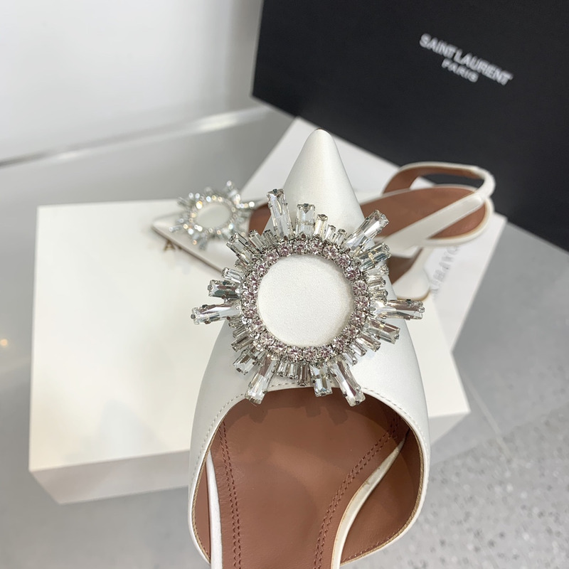 Amina Muaddi  Begum Sling Silver Mirror White